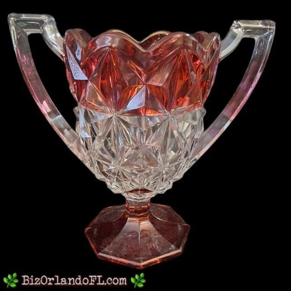 VINTAGE: Indiana Glass Monticello Trophy Clear Glass Vase w/ Ruby Red Stain HTF